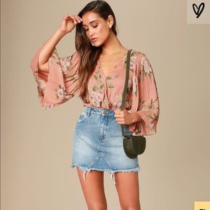 Anders Dusty Peach Floral Print Kimono Bodysuit